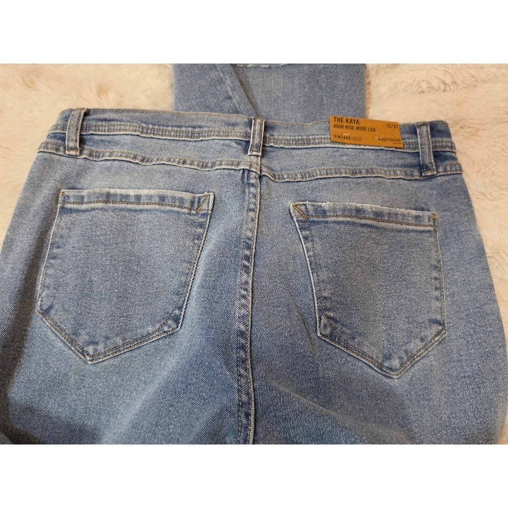 NWT Kensie The Kaya High Rise Wide Leg Jeans Sz 12/31 Raw Hem Medium Wash - Picture 4 of 4